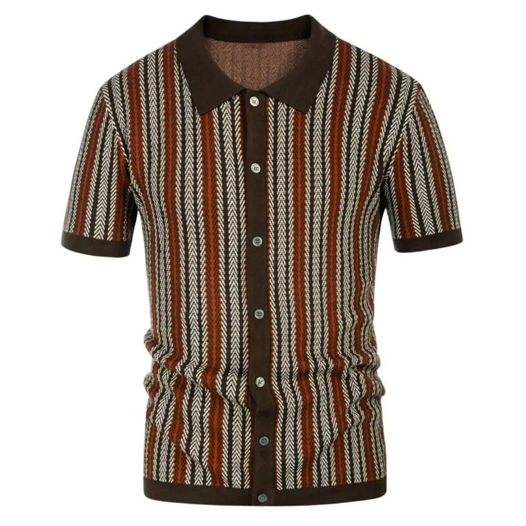 Poloshirt für Herren mit Chevron-Muster und Knopfleiste