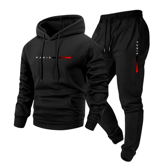 Trainingsanzug für Herren mit Kapuzenpullover und Jogginghose mit Paris-Print