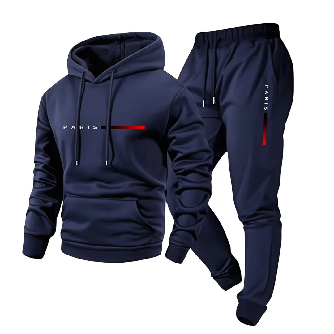 Trainingsanzug für Herren mit Kapuzenpullover und Jogginghose mit Paris-Print