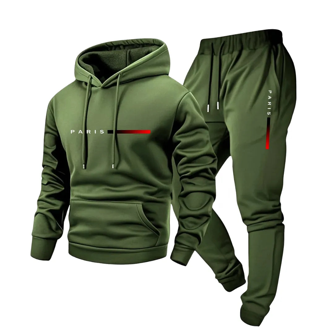 Trainingsanzug für Herren mit Kapuzenpullover und Jogginghose mit Paris-Print
