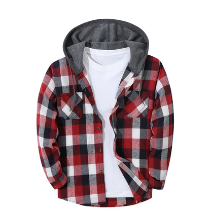Sportlicher Kapuzenpullover für Herren mit Karomuster und Knopfleiste
