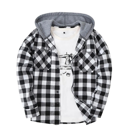 Sportlicher Kapuzenpullover für Herren mit Karomuster und Knopfleiste