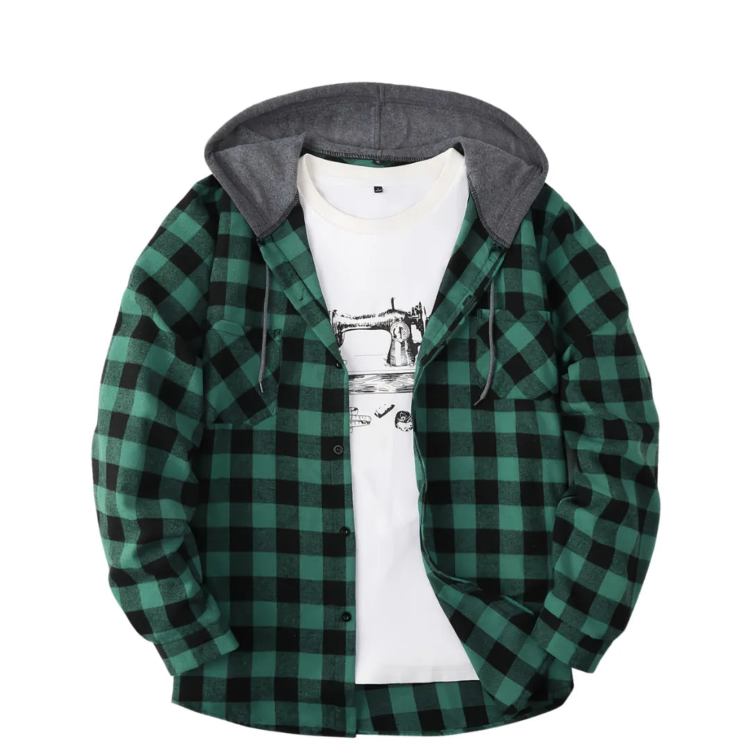 Sportlicher Kapuzenpullover für Herren mit Karomuster und Knopfleiste