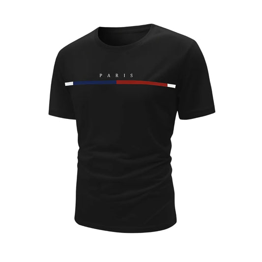Heren Gestreept Paris T-Shirt met Korte Mouw