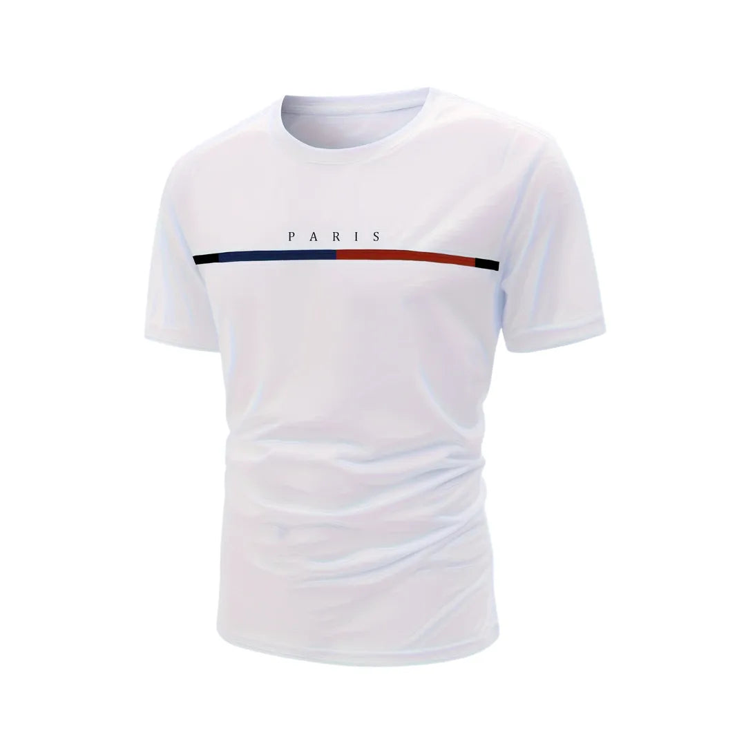 Heren Gestreept Paris T-Shirt met Korte Mouw
