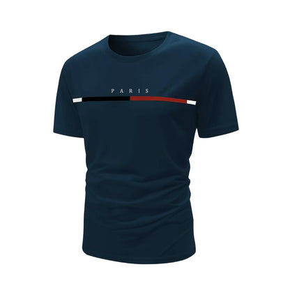 Heren Gestreept Paris T-Shirt met Korte Mouw