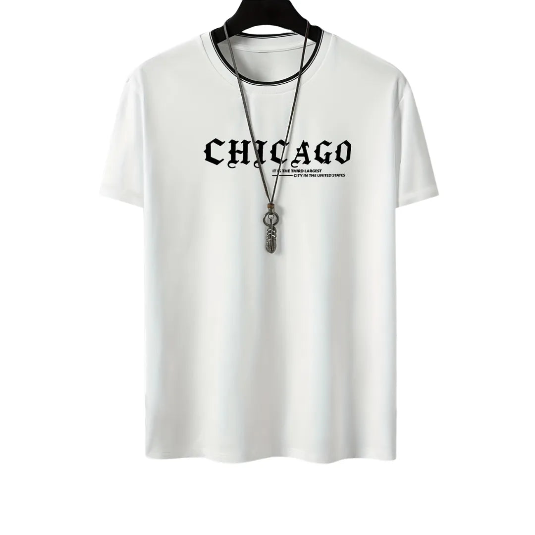 Heren Grafisch T-Shirt Chicago met Korte Mouw