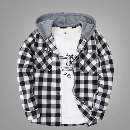 Heren Sportieve Hoodie – Rood Geruit Design met Knopensluiting
