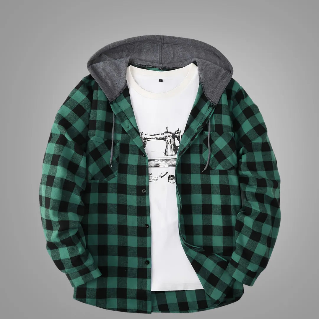Heren Sportieve Hoodie – Rood Geruit Design met Knopensluiting