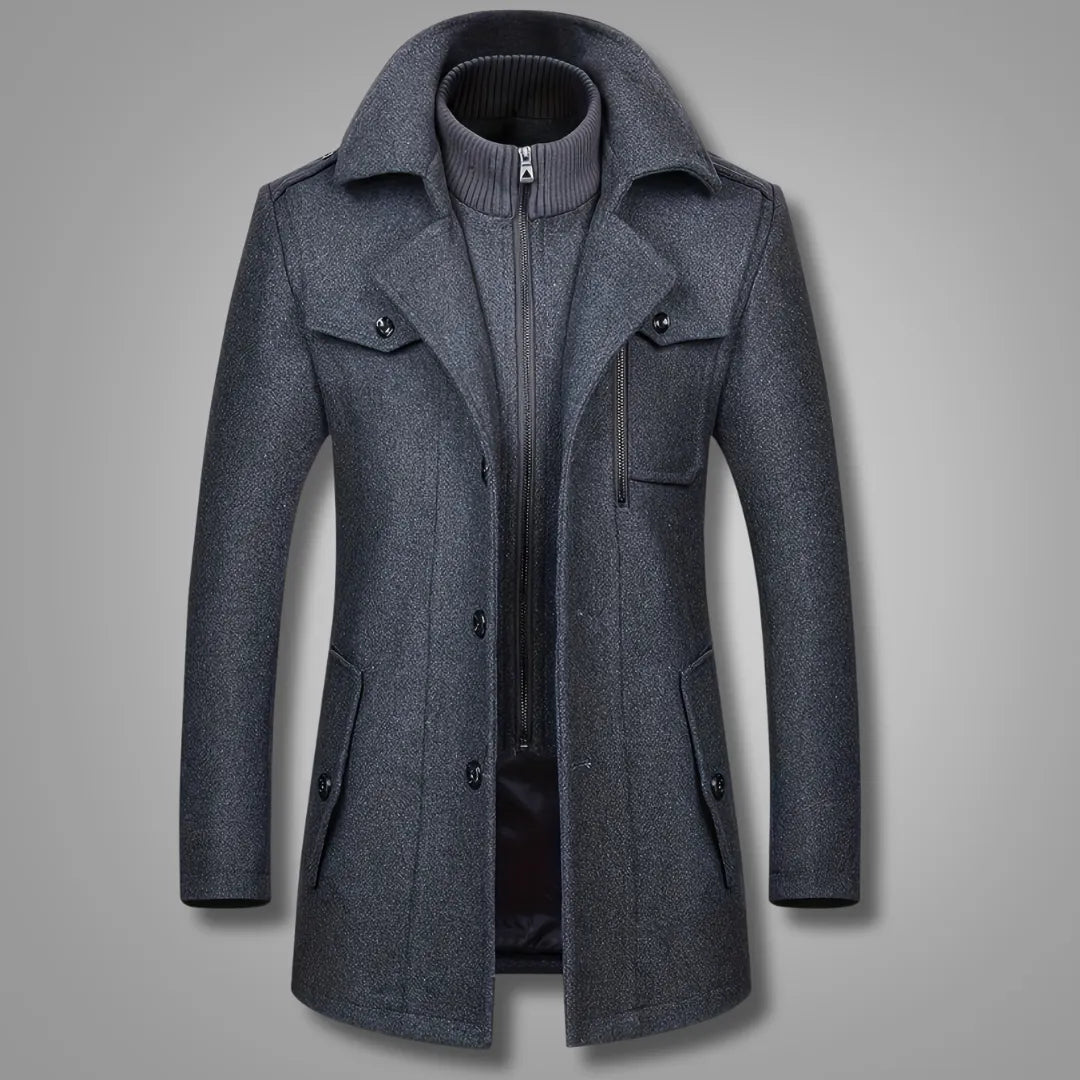 Heren Tweed Winterjas met Dubbele Kraag