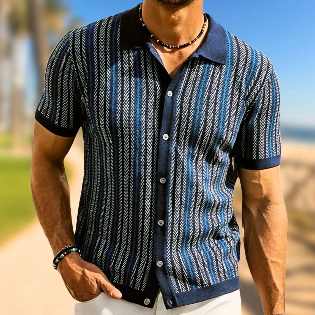 Poloshirt für Herren mit Chevron-Muster und Knopfleiste